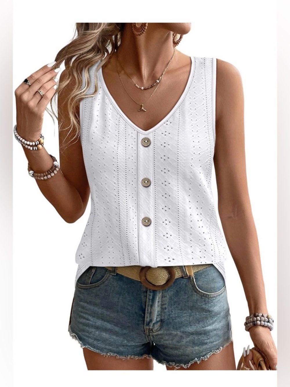 🆕Sleeveless Eyelet Button-Front Tank Top
